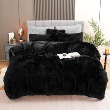 Fluffy Plush Black Duvet Cover Set King Size, Luxury Ultra Soft Velvet Fuzzy