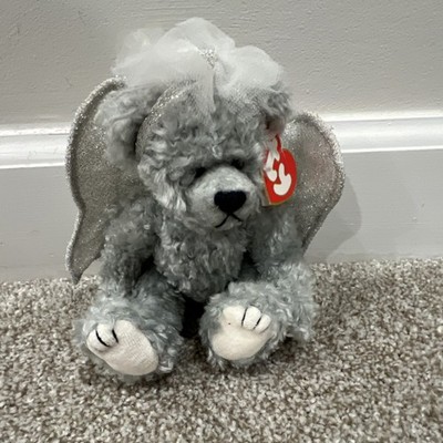 Ty Attic Treasures Gray Bear Beanbag Plush with Silver Angel Wings & Tulle