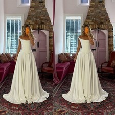 Satin Wedding Dresses Off the Shoulder Sweep Train Sleeveless A Line Bridal Gown