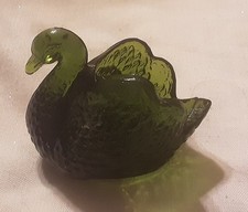 Vintage Deep Dark Green Glass Salt Cellar/Dip Swan
