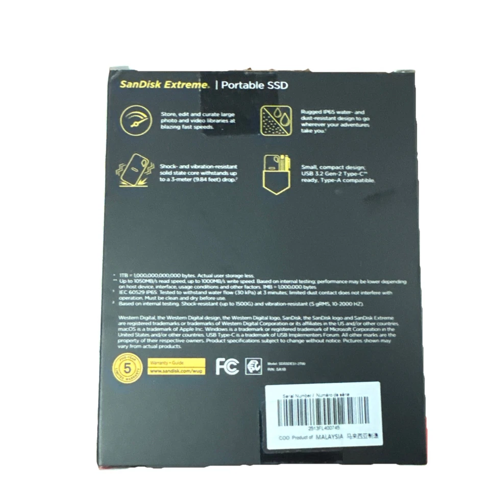 SanDisk 2TB Extreme Portable SSD High Speed Storage New In Box - Image 2 of 4