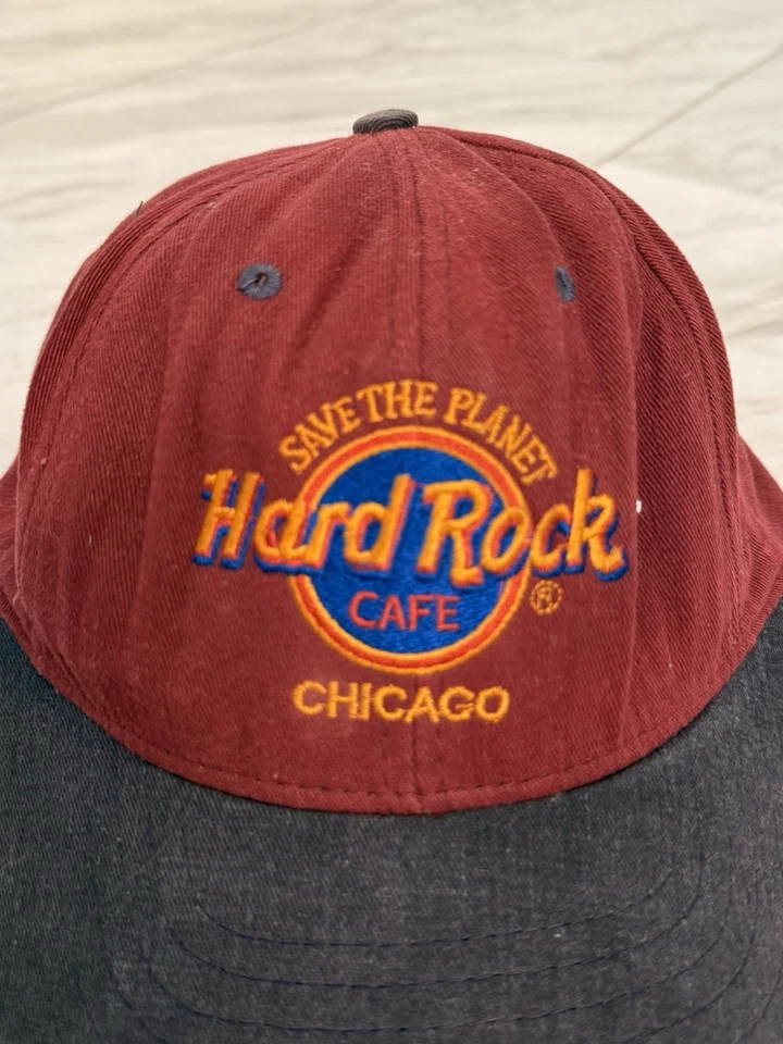 Vintage 90s Hard Rock Cafe Chicago Illinois Baseball Hat Dad Cap Colorblock VTG - Image 3 of 4
