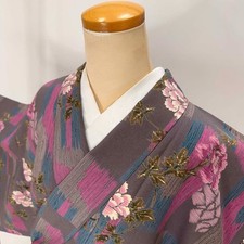 Japanese Kimono Komon Vintage Komon awase Polyester Free Shipping M size 5175