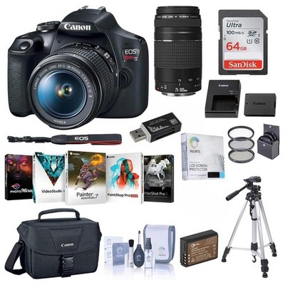 Canon EOS Rebel T7 DSLR Camera with EF-S 18-55mm and EF 75-300mm Lens Complete B