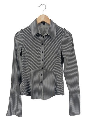 COMMA Hemd-Bluse Damen Bluse Gr. DE 34 weiß-hellgrau Casual-Look