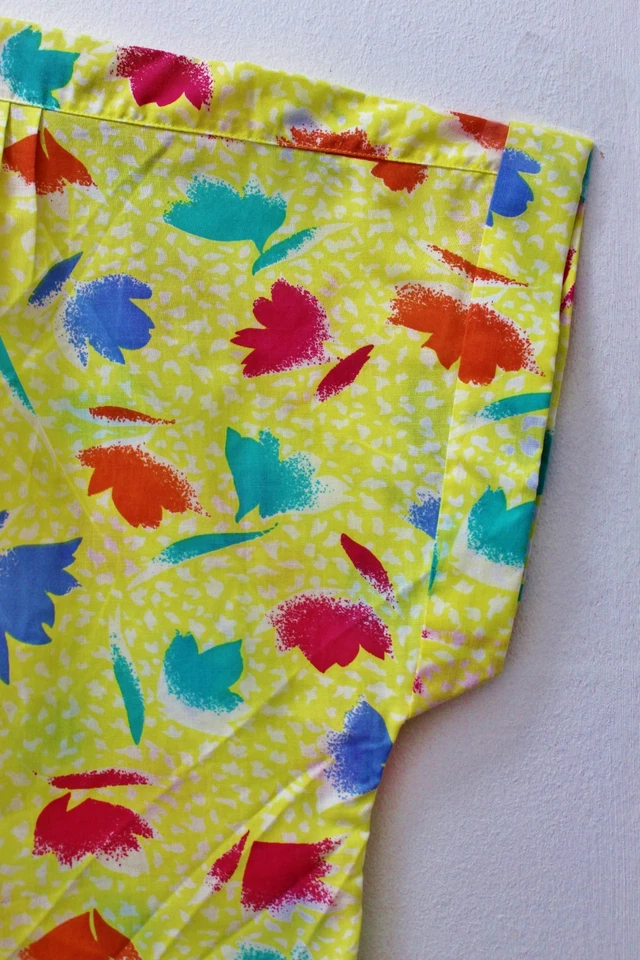 Vintage NICE DAY Hemdbluse Bluse Oberteil Gelb bunt Farbtupfen Kimono Kurzarm - Bild 3 von 4