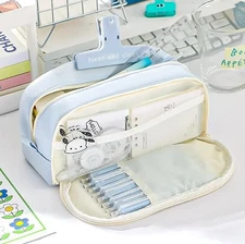 1pc Large  Fabric Pencil Case 2-Layer Multi-Section Stationery Storage Bag - NEW