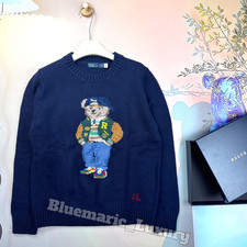 POLO RALPH LAUREN Polo Bear Knit Sweater Navy Crewneck Cotton Men's M w/ Box NWT