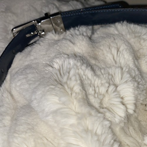 Ralph Lauren Blue & White Reversible Croc-Embossed/Solid Skinny Belt SEE MEASURE - Picture 3 of 7