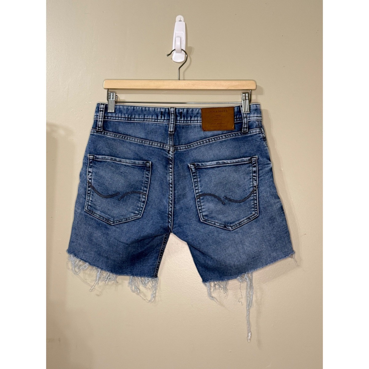 Jack & Jones Tim Slim Fit Denim Shorts Blue Indigo Knit Cut Off Mens 30 12118668 View 2