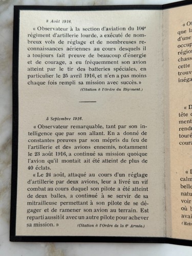 FAIRE-PART DE DÉCÈS 1916 ARTILLERIE AVIATION ESCADRILLE BATAILLE DE LA SOMME WW1 - Afbeelding 2 van 3