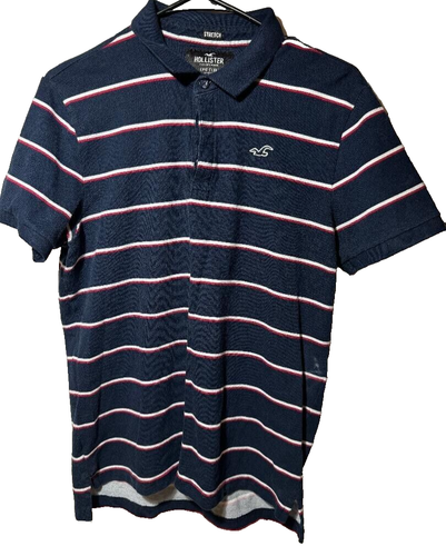 Polo Hollister giovane extra large blu a righe cotone elasticizzato logo uomo