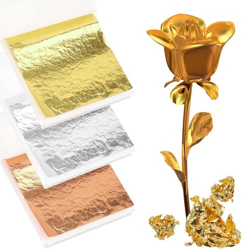 100/300Pcs Sheets Imitation Gold Silver Leaf for Art Gilding Crafting Decoration - Picture 3 of 16
