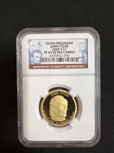 NGC PF 69 ULTRA CAMEO 2009 S 10TH PRESIDENT JOHN TYLER 1$ PROOF OLD LABEL!