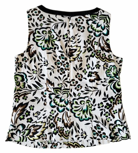 DORBY Black & White Multi-Color Sleeveless Belted Top Size 12 Floral Back Zip - 第 2/5 張圖片