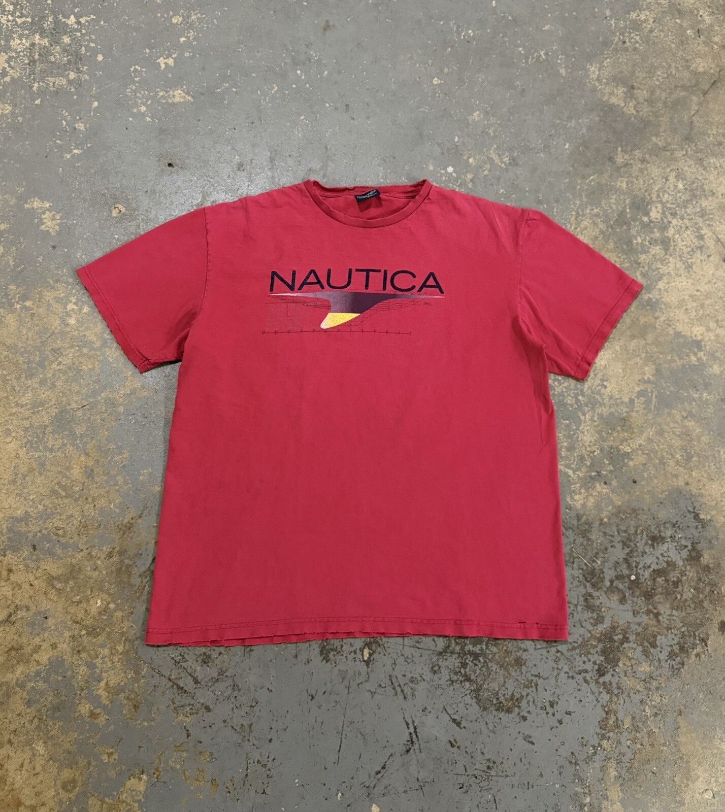 Vintage 90’s Distressed Red Nautica Y2K Grunge Skater Graphic Shirt-Size XL