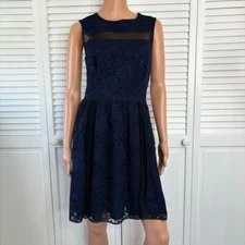 ABS Allen Schwartz Navy Blue Lace Sleeveless Fit & Flare Dress Size 6