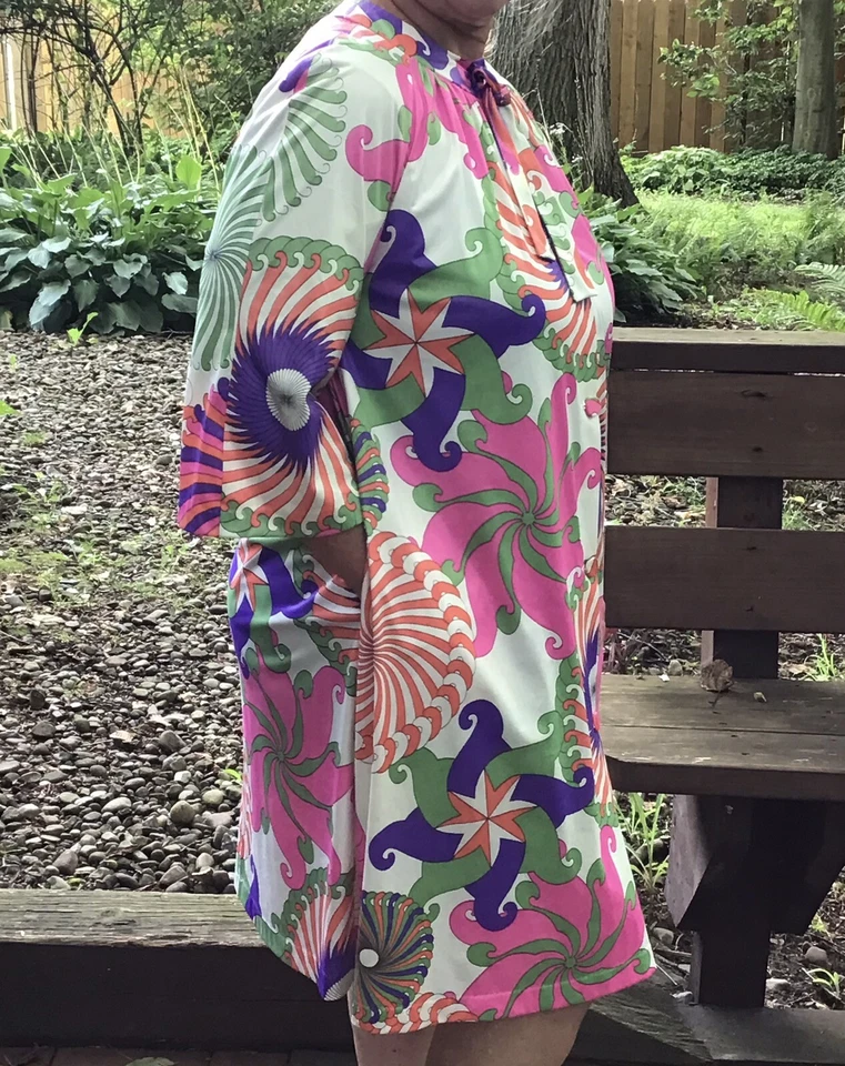 MOD психоделический тщеславия ярмарка винтажный 60-х годов Groovy платье короткое платье халат размер 32 - Изображение 4 из 4