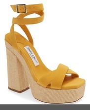 Jimmy Choo Gaia 140 Women's Suede Platform Heels Sandals Sunflower IT 40 / US 10