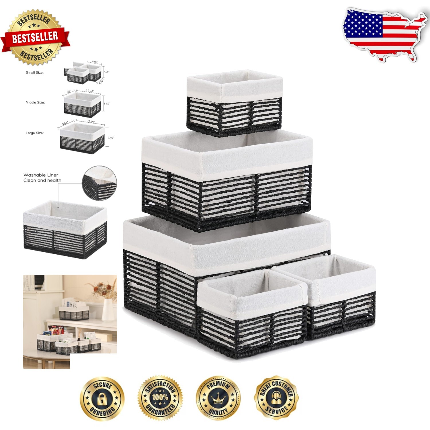 Versatile Rectangular Wicker Baskets for Stylish Storage - 5-Pack Set