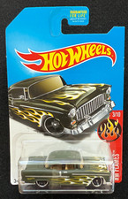 Hot Wheels 2017 Flames Series '55 Chevy Flat Black W/White Green Tip Flames