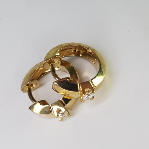 Modernist Gold Plated Sterling Silver Large CZ Gemstone Thick Hoop Earrings 14mm - Picture 7 of 10