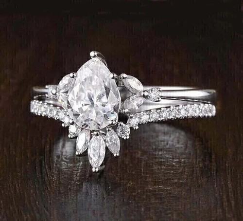 Round Cut Lab Created Diamond Bridal Engagement Ring Set In 14k WhiteGold Plated - 第 3/6 張圖片