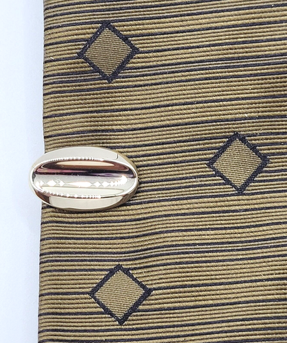 Minimalist Small Oval Light Gold Tone Trench Curve Center Vintage Tie Clip Clasp - Picture 15 of 18