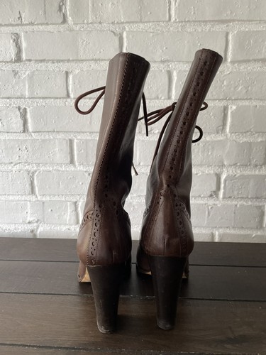 Michael Kors Brown Leather Lace Up Calf Height Women Boots Sz 9.5 M Made Italy - Picture 14 of 23