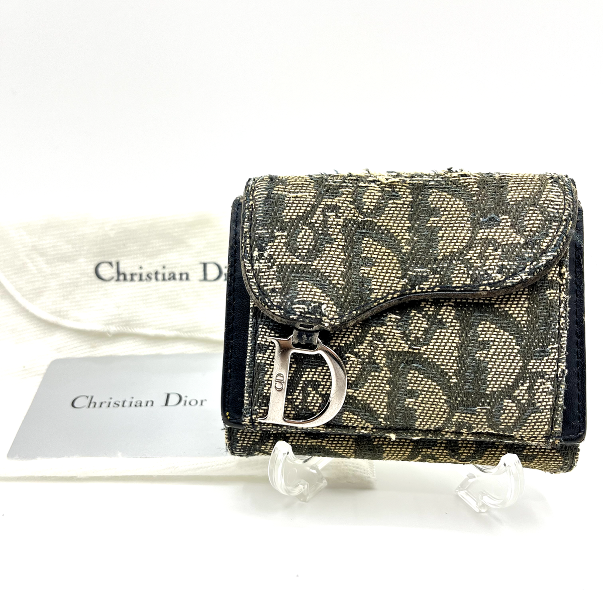 Dior Trotter Saddle Canvas Bifold Wallet Purse Charm