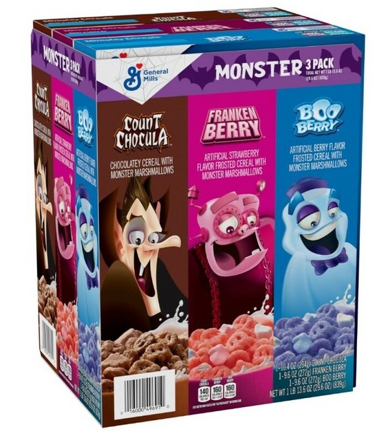Boo Berry Count Chocula Franken Berry Halloween Monster Cereal Set of 3