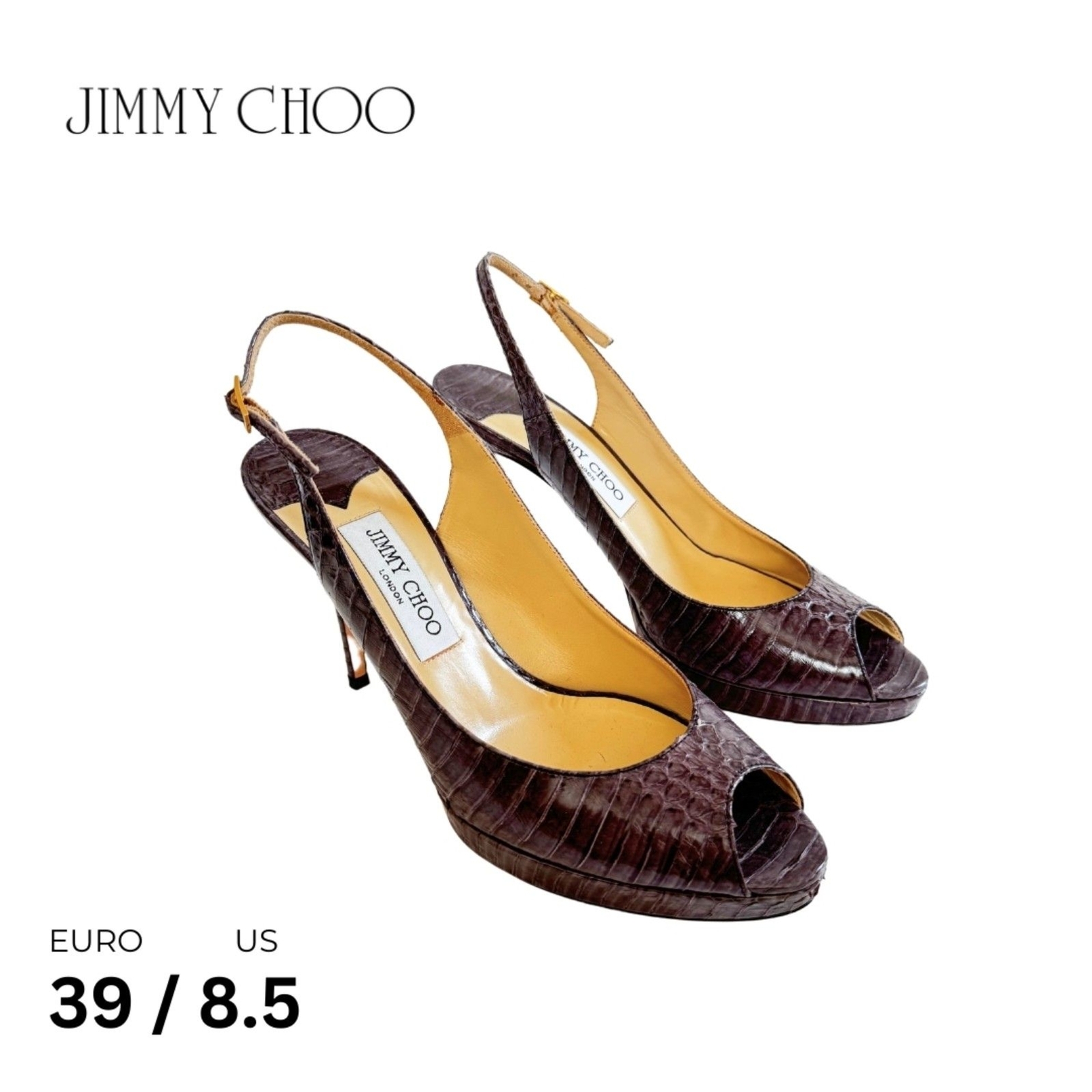 Jimmy Choo Purple-Brown Python Embossed Peep-Toe … - image 1
