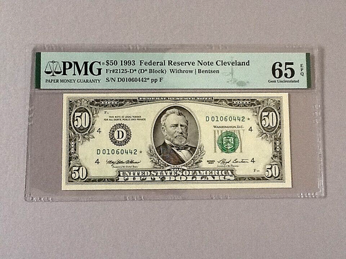 U.S. $50 FR 2125-D* - Star 1993 Fed Resv Note Cleveland (D* Block) PMG 65 EPQ - Picture 2 of 4