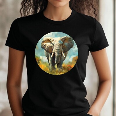 Women Elephant Portrait Motif Cotton T-Shirt Size XS to 3XL