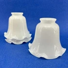 ONE Vintage Milk Glass Tulip Lamp Shade White Floral Design Bell Ruffle Freeship