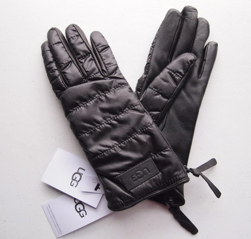 New UGG Australia SHERPA Fabric GLOVES w Zipper S/M Leather Faux Fur Lined Touch