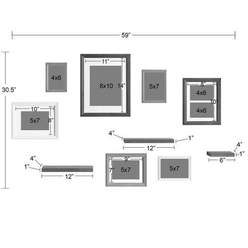 Gallery Wall Frame & Shelf Kit 10 Piece Rustic Photo Frames & Decor Display New - Picture 9 of 9