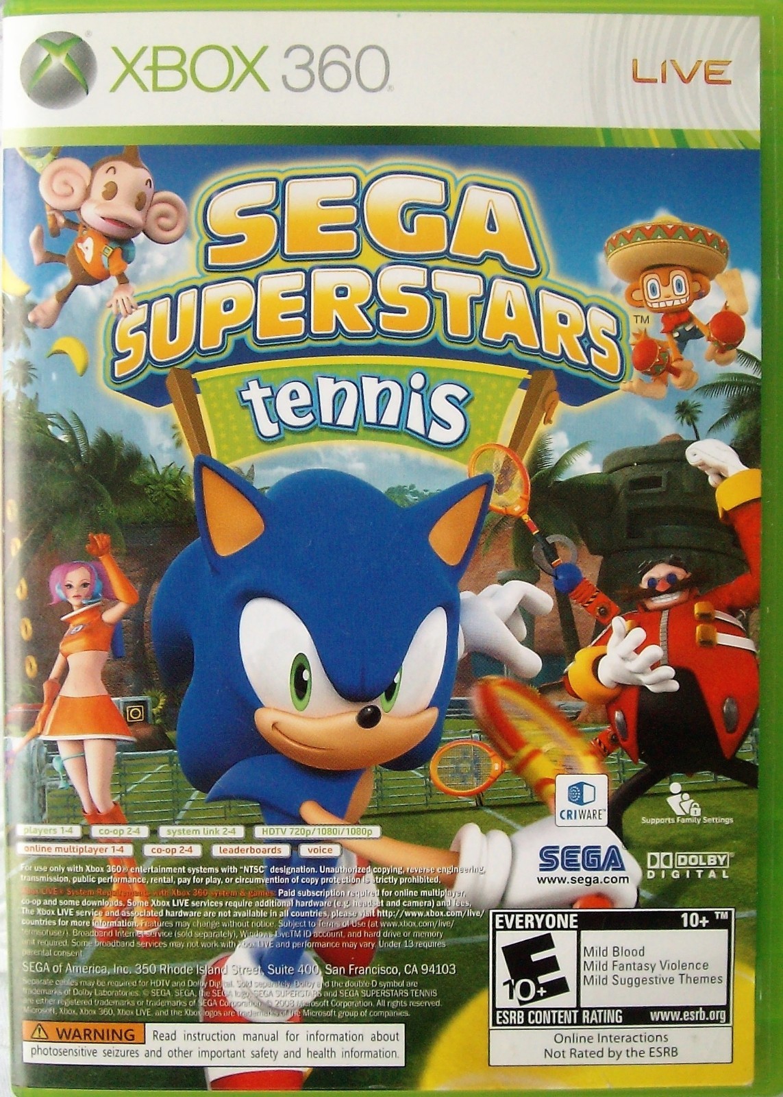 Sega Superstars Tennis (Xbox 360, 2008) & Xbox Live Arcade Compilation ...