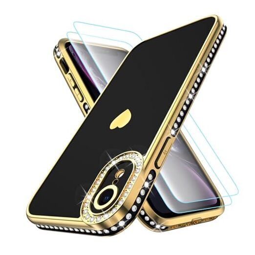 for iPhone XR Phone Case with Screen Protector*2, Love Heart Pattern Black