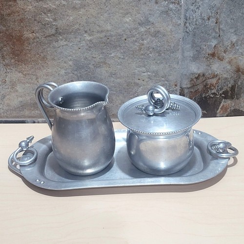 Vintage BW Buenilum Aluminium Zuckerdose Set mit Tablett - Bild 7 von 12