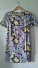 Ladies Cath Kidston Grey Floral Slub Shift Dress UK Size 6 Summer