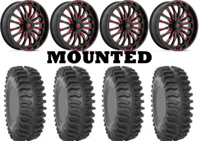 Kit 4 System 3 XT400 Tires 37x10-18 on Fuel Arc Red Wheels POL