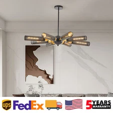 8 Light Pendant Black Gold Farmhouse Ceiling Chandelier Kitchen Island Fixture