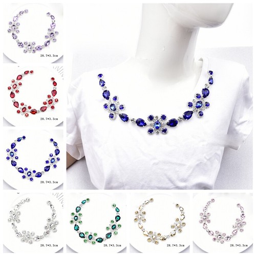 Shiny Rhinestone Applique Crystal Diamante Floral Chain Trimming Sew On Decor - Picture 3 of 26