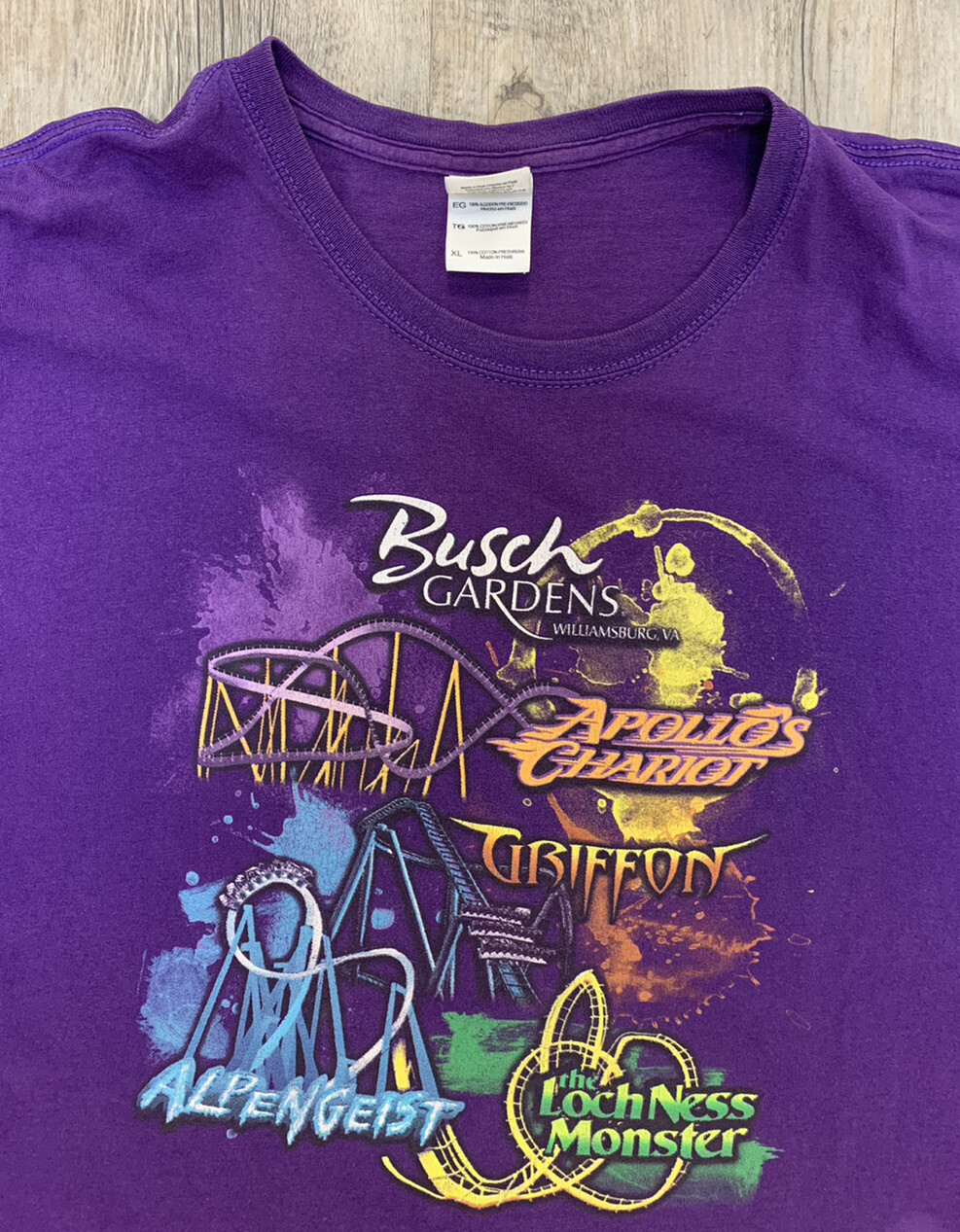 Vintage Busch Gardens Roller coasters Tshirt Size XL Gem