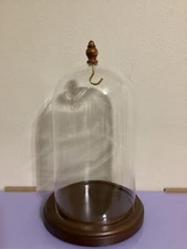 Glass Dome on Round Wood Base with Hook Display 4" x 7"