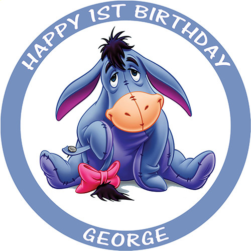 WINNIE THE POOH EEYORE ROUND EDIBLE BIRTHDAY PARTY CAKE TOPPER DECORATION - Foto 2 di 2