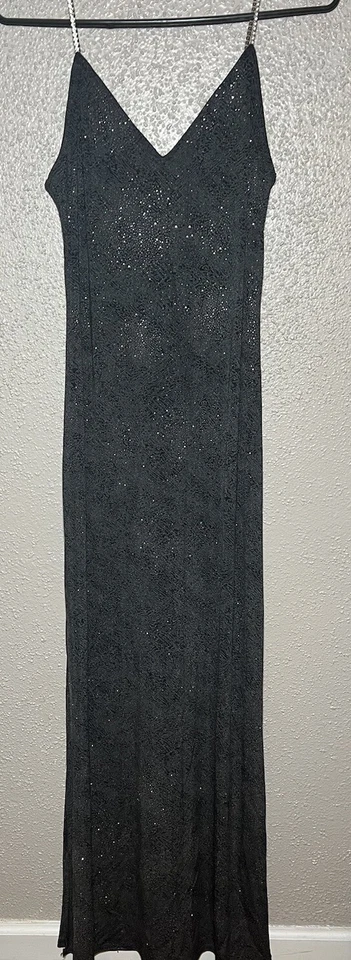 Maxi Vestido de Fiesta Negro 5/6 Vintage Años 90 JUMP Apparel Co Elastizado Brillo Foto 4 de 4