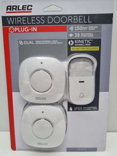 Arlec Wireless Door Bell Dual Chimes - Plug In - New