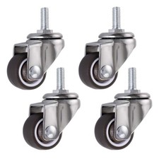 Skelang 4 Pcs 1" Swivel Stem Threaded Casters, TPE Mute Caster Wheel M6 ×15, Rep